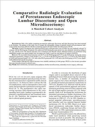 Comparative Radiologic Evaluation of Percutaneous Endoscopic Lumbar Discectomy and Open Microdisectomy
