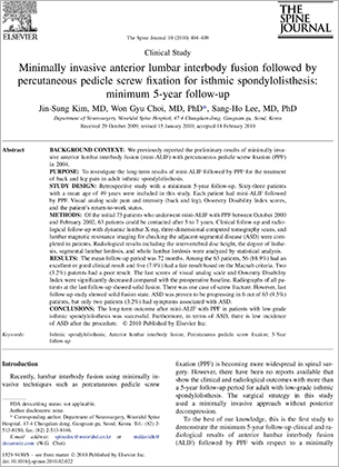 Minimally invasive anterior lumbar interbody fusion followed by percutaneous pedicle screw fixation for isthmic spondylolisthesis: minimum 5-year follow-up